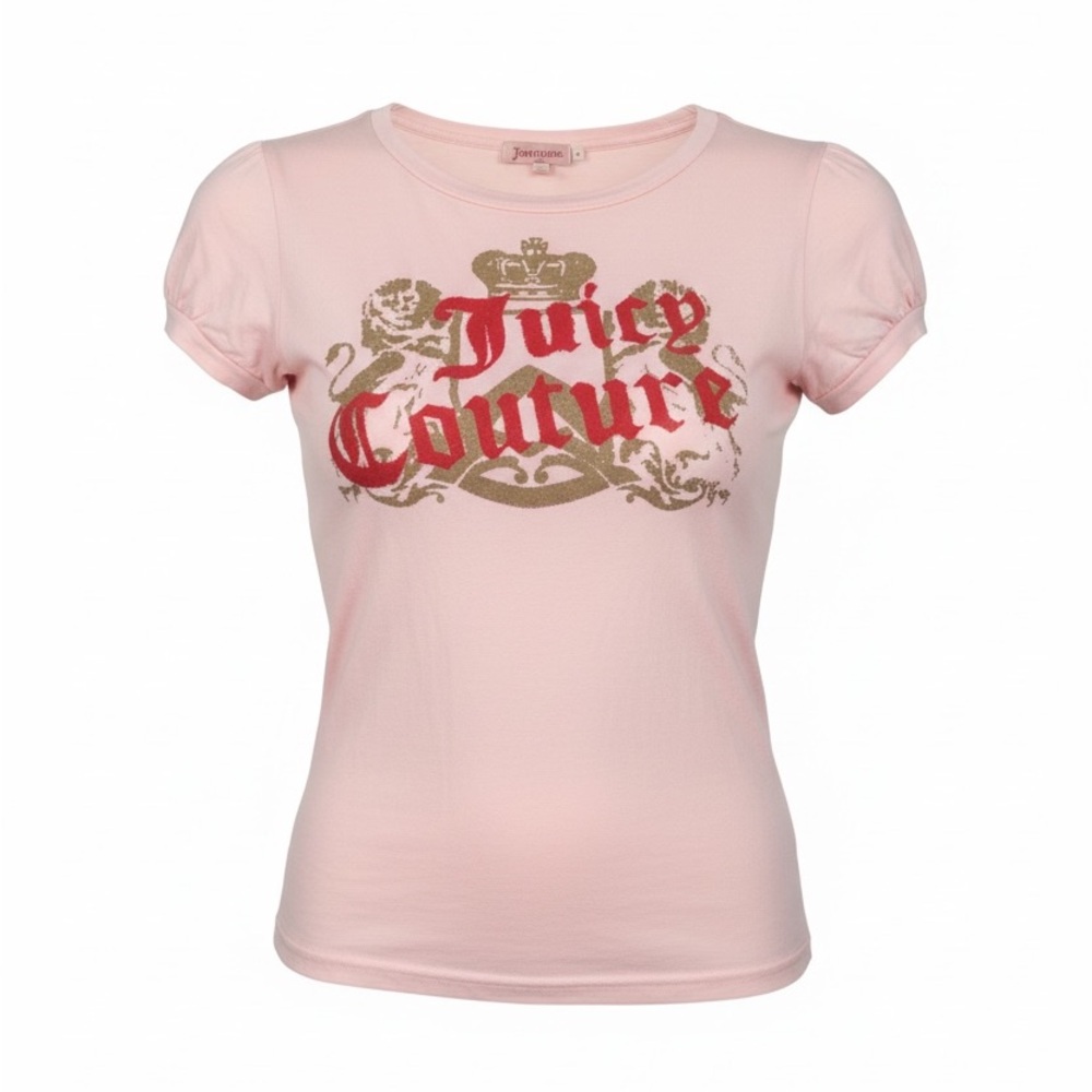 Juicy Couture Vintage Y2K Pink Tee Crest Graphic P
